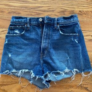 A+F ultra high rise mom jean shorts distressed
